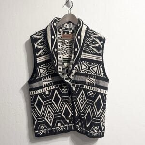Painted Pony Vest Black White Southwest Aztec Western Cow Girl Boho Tapestry